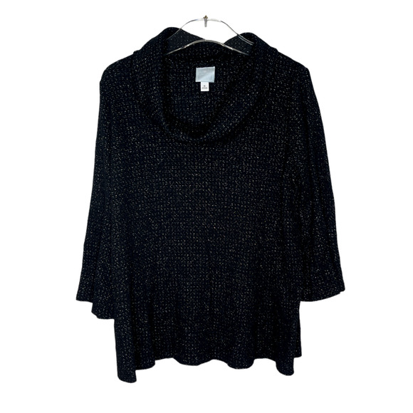 Sunday Tops - DB Sunday Black Sparkle Cowl Neck Sweater size: X-Large